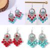 Ethnic Simulation Turquoise Beaded Earrings With Silver Filigree For Casual Wear