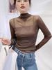 2025 Sexy Black Mesh Semi-High Neck Slimming Top for Women