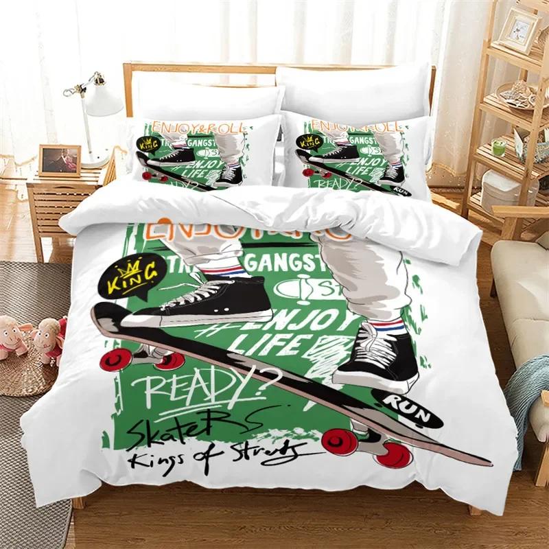 Skateboard Duvet Cover Microfiber Extreme Sports Game Bedding Set Astronaut Spaceman Skateboard Quilt Cover For Kids Teen Boys