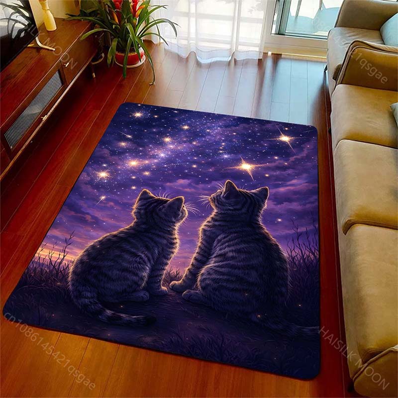 1PC Two cats gaze at stars Print Carpet Rug for Living Room Bedroom Sofa Doormat Home Decor Non-slip Floor Mat