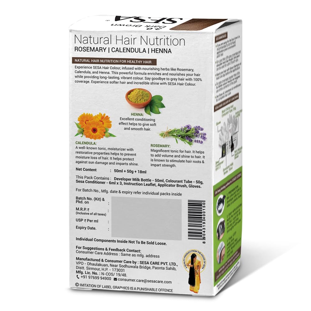 SESA Темно-коричневый 3.0 Краска для волос для мужчин и женщин 118 мл Упаковка 1 Закрашивает седину Придает блеск Стойкий Мягкий Глянцевый Финиш Краска для волос