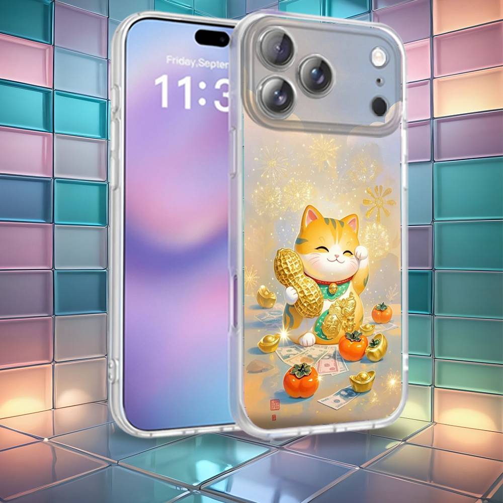 Cute Lucky Maneki Neko Cat Phone Case For iPhone 16,14,11,17,13,15,12,Air,Plus,Pro,Max,E,Mini Frosted for MagSafe Magnetic
