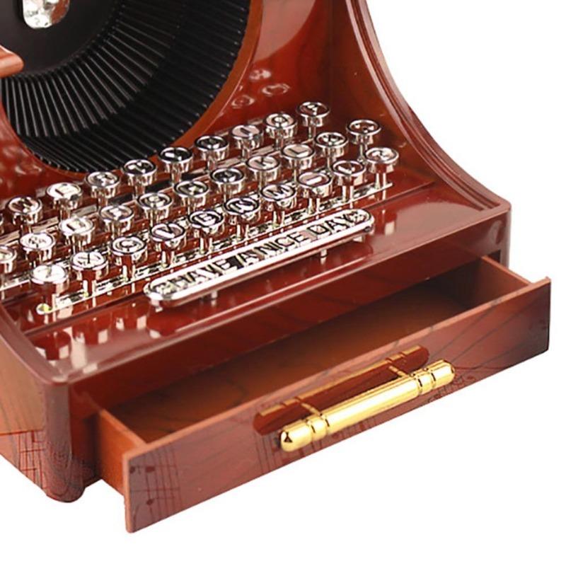 1PC Creative Classic Retro Wood Metal Typewriter Music Box Desktop Home Office Decor Musical Boxes Kids Birthday Toy Gift