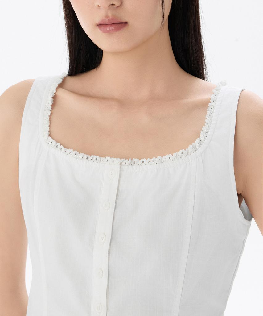 MUSINSA STANDARD WOMAN Women'S Lace Trim Button Sleeveless Top [White]