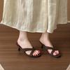 Fashion Minimalist Sheep Suede Cross Strap Sandal Slippers Women's Summer New Outside Wear Round Toe Open Toe Medium Heel Flip-Flops