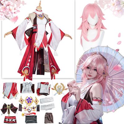 Genshin Impact Yae Miko Guuji Yae Косплэй костюм Genshin Deguisement парик платье праздничный наряд костюмы на Хэллоуин для женщин