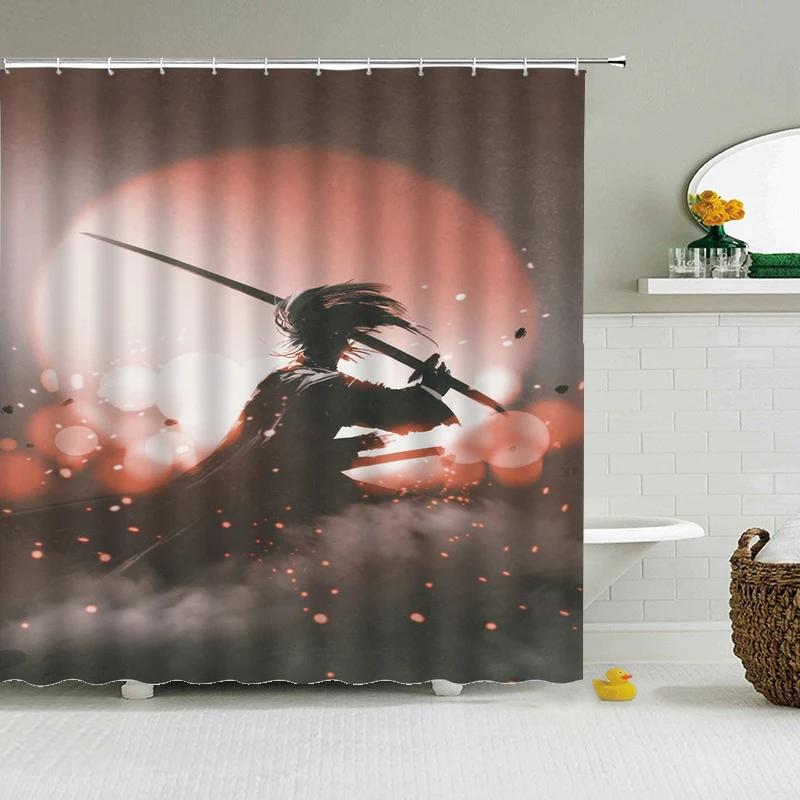 Lucky Cat Japan Carp Banner Shower Curtain Japanese-style Landscape Printed Bathroom for Bathing Cover Shower Curtains with Hook