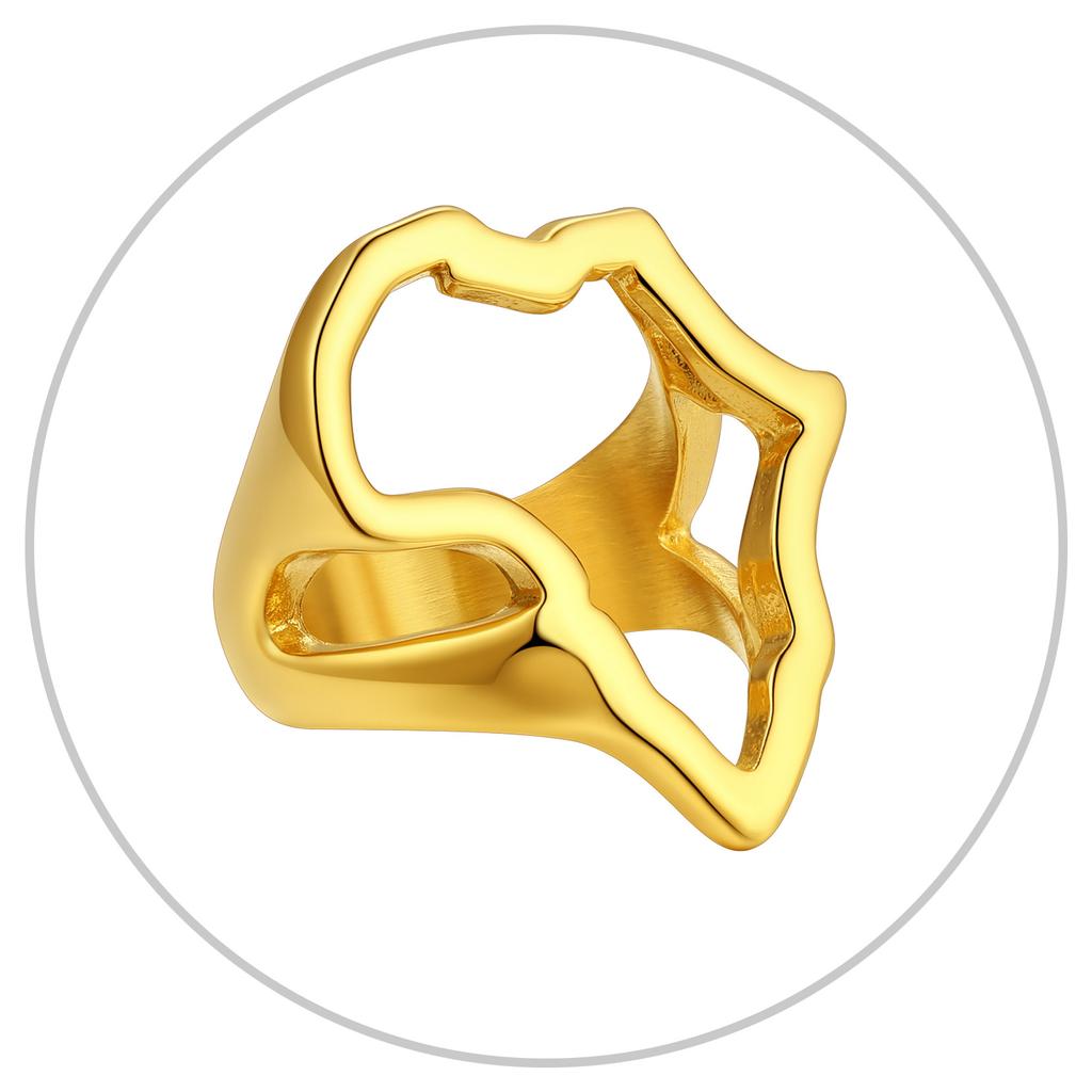 Большие кольца в виде карты Африки из нержавеющей стали для мужчин и женщин, сплошные / с вырезами, печатки с картой африканских стран, унисекс, ювелирный подарок