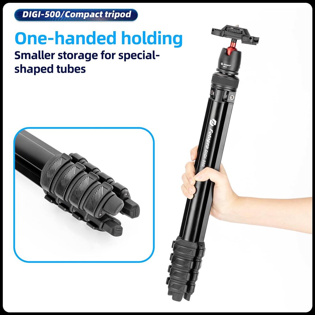 Fotopro 161см Штатив для камеры 2в1 Компактный штатив для телефона со скрытым креплением «холодный башмак» и держателем для телефона Портативный дорожный штатив с плавной видеоголовкой Легкий штатив