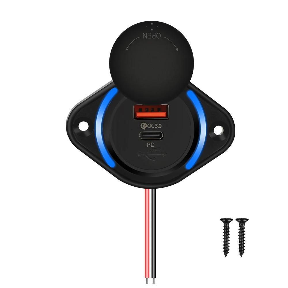 Розетка USB для быстрой зарядки 12 В/24 В 48 Вт Розетка автомобильного зарядного устройства для быстрой зарядки с синим индикатором и крышкой для автомобиля, кемпера, лодки