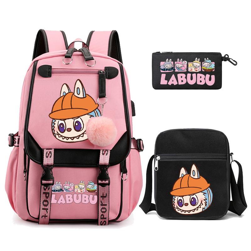 3Pcs/set Cute Printed Backpack with Shoulder Bag Pencil Case Schoolbag Teenager Student Boy Girl Large Capacity Bookbag