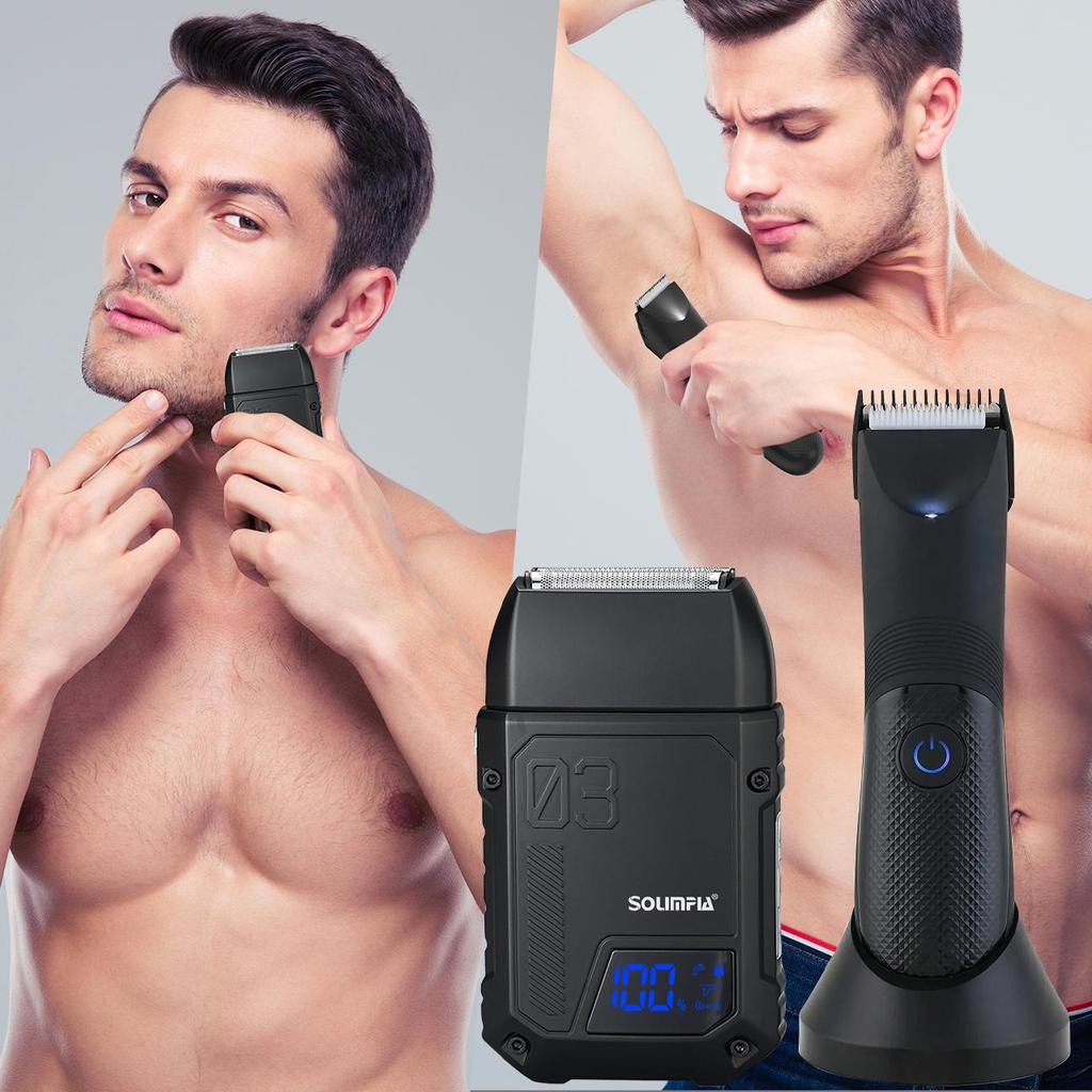 2 IN 1 Body Hair Trimmer for Men with Shaver Electric Razor Cordless Pubic Hair Trimmer Ball Shavers Waterproof Rechargeable