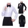 Boys Latin Dance Leotard Turn Down Collar Long Sleeve Outfit with Bow Tie for Tango Salsa Competitions