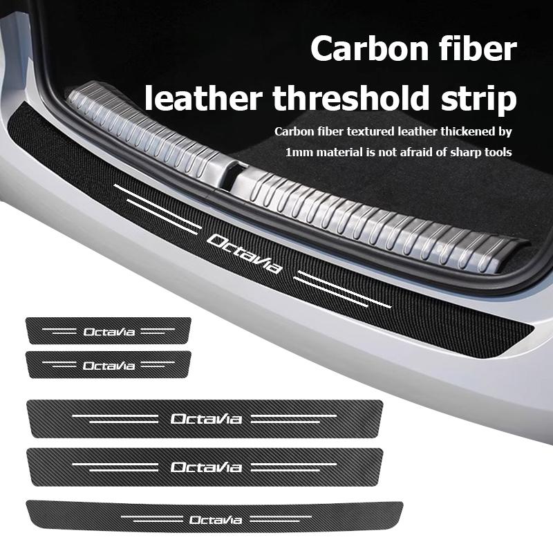 WLNQ1 Car Door Sill Scuff Plate Decor Carbon Fiber Stickers For Skoda Karoq RS Superb Fabia Rapid VRS Octavia 2 3 Kamiq