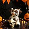 Unique Holiday Gift for Cow Lovers Halloween Resin Highland Figurine, Mummy Holding Skull Cute Tabletop Decorative Statue Ornament, Creative