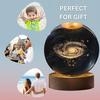 3D Galaxy Crystal Ball Night Lamp,Creative Engraved Crystal Ball Night Light, USB Table LED Wooden Crystal Ball for Home Office Decoration