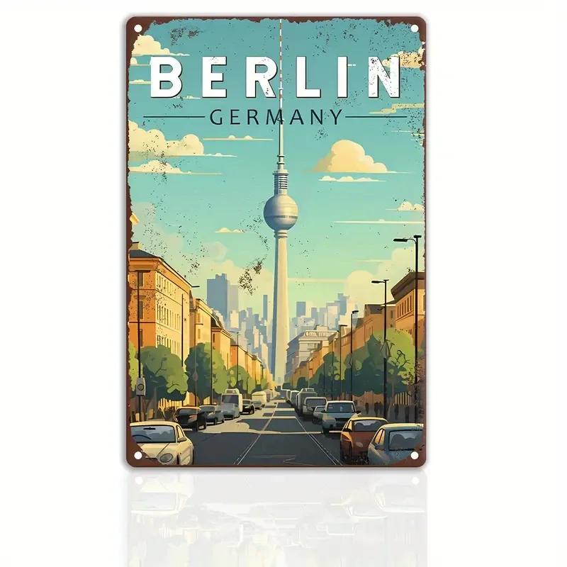 HD Tin Sign Vintage World Travel City Wall Decor Retro Rome Paris Dubai Miami Travel Poster Art Metal Tin Sign for Travel Love