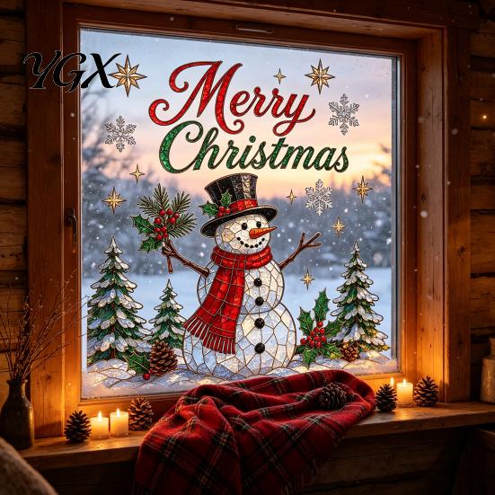 Christmas Classroom Decorations Window Stickers, Winter Holiday Decorations, Festive Art with Xmas Tree Party Supplies Snowman Angel Patterns for Home