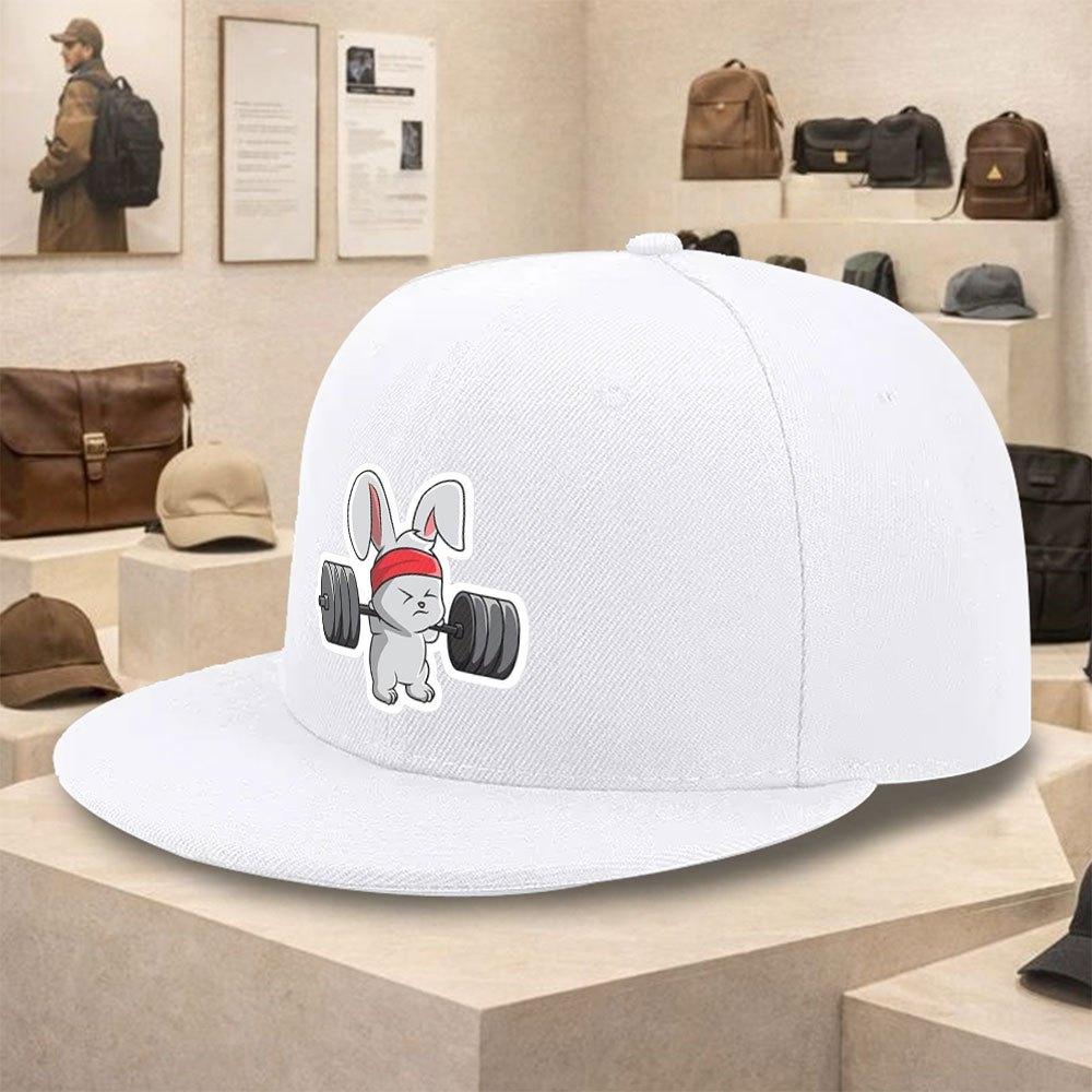 Weightlifting Rabbit Funny Graphic Print Flat Brim Baseball Cap Polyester Streetwear Snapback Hat Unisex