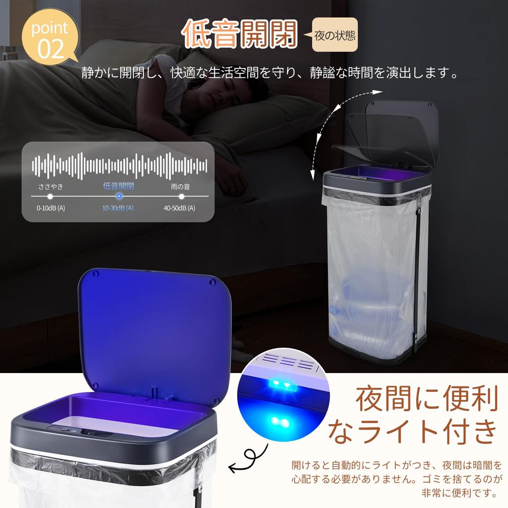 OSUDRY Garbage Bag Garbage Dust Automatic Opening and Night Light Deodorizing Battery Lid Human and Vibration Compatible with 20L To 30L Separate