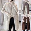 Fall Winter Women Vest Coat Round Neck Loose Mid Length Sleeveless Single-breasted Pockets Cardigan Warm Thick
