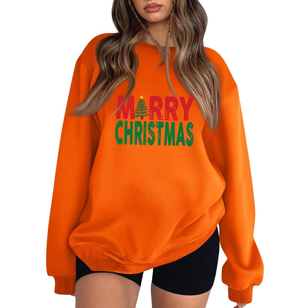 Women's Casual Fashion Christmas Print Long Sleeve O-Neck Sweatshirts Pullover Top