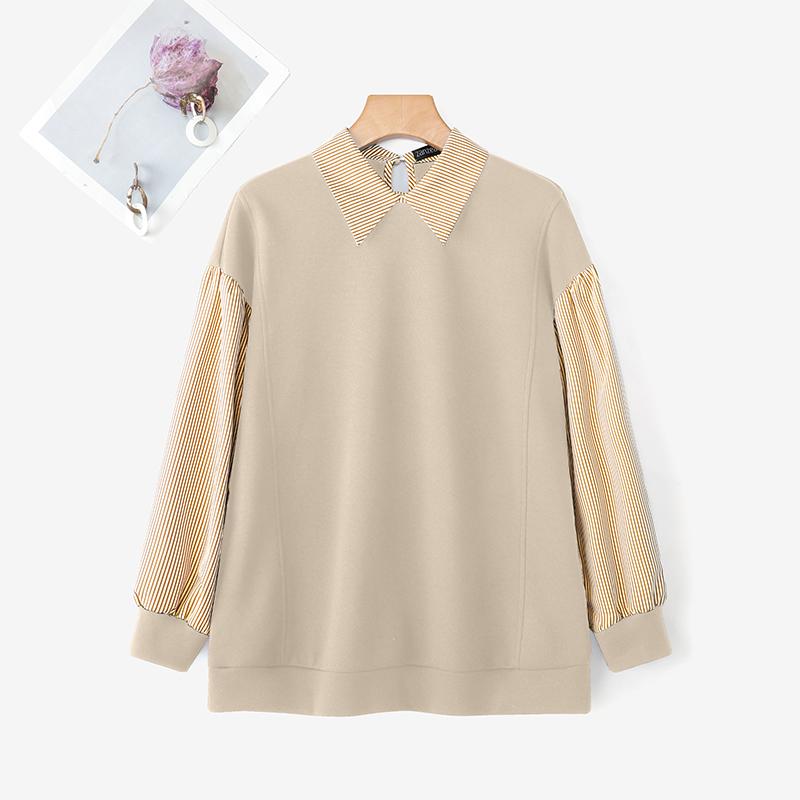 ZANZEA Женский повседневный свитшот тонкий на осень с принтом в полоску и вставками, с длинным рукавом