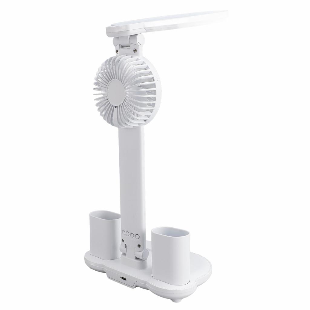 Светодиодная настольная лампа с вентилятором, держателями для ручек, складная, плавная регулировка яркости, USB-порт, часы, дата, температура, светодиодный дисплей