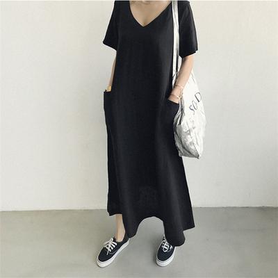 Летнее винтажное женское платье свободного покроя с V-образным вырезом