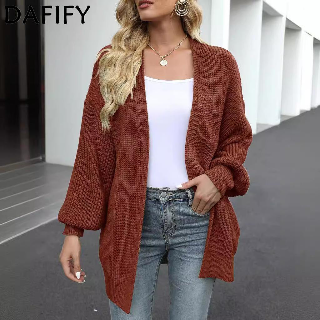 DAFIFY Women's Fashion Casual Fall Winter Solid Color Print Long Sleeve Sweaters