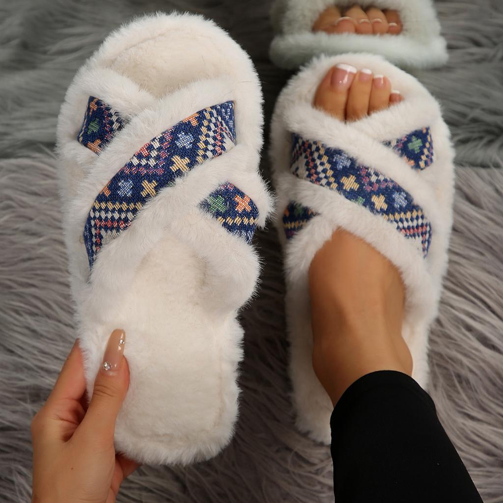 Leisure Slides for Women Casual Flat Low Heels Basic Shoes for Women Solid Fur Slip On Classic Winter Slides Plus Size