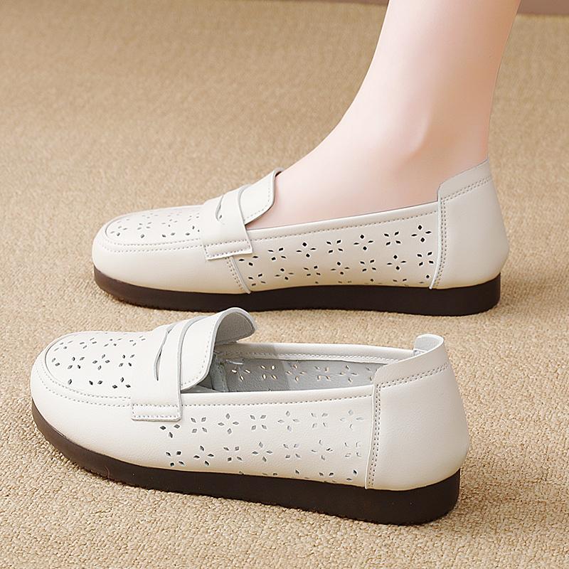 Women's Flats Loafers Driving Shoes Moccasins White Flats Casual Soft Summer Hollow Walking Shoes for Mother