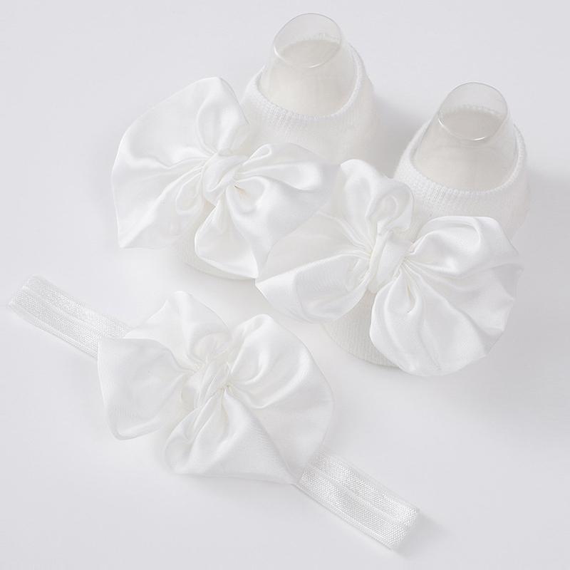 Набор из 2 предметов: детская повязка на голову с бантом и носки для девочек-малышек, однотонная эластичная повязка для волос с бантом, тюрбан, мягкие нескользящие носки, детские аксессуары