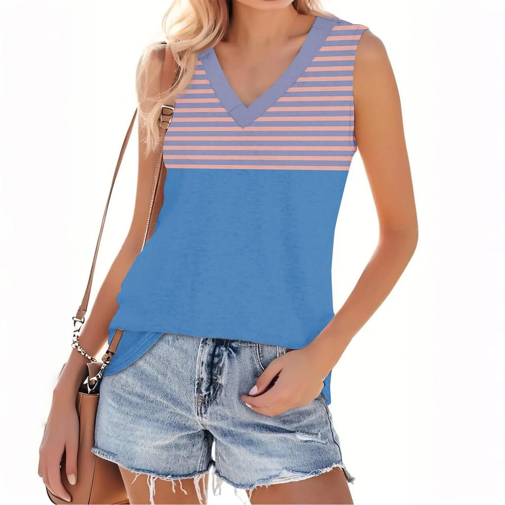 Women's Fashion Casual Daily Versatile Striped Texture Slim Fit Summer Vest Top