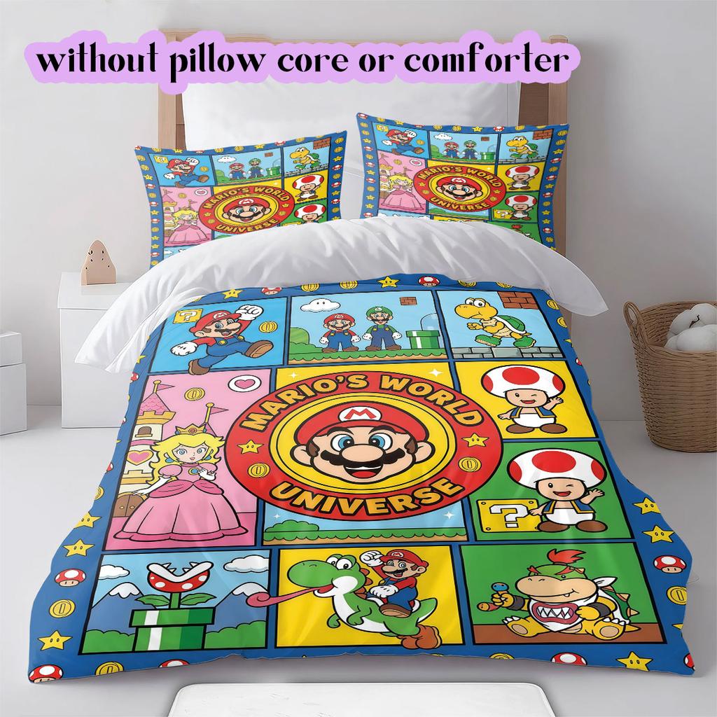 Super Mario Elite Anime Duvet Cover Set,3pcs Printed Cartoon Bedding,Cool Boutique Comforter Cover for Room Decor_LIAN