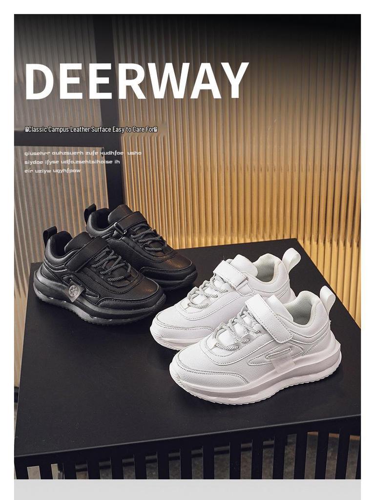 2025 Children's White Sports Shoes - All-Season Leather Sneakers for Primary School Students