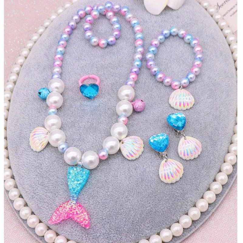 5 шт./Набор Ожерелье-подвеска из жемчужной раковины русалки, серьги, кольца, набор, украшения для вечеринки по случаю дня рождения принцессы, аксессуары Маленькой Русалки