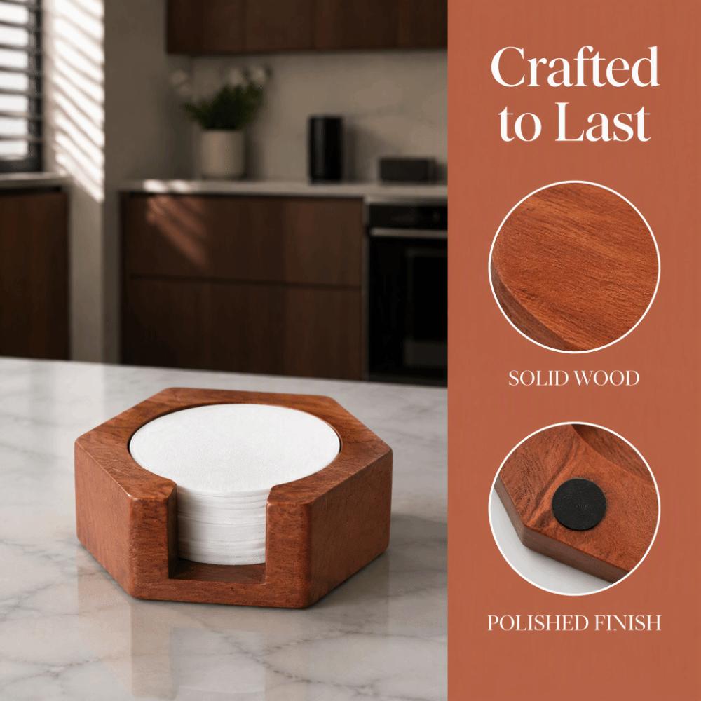 Polished Surface Coffee Filter Container Solid Wood Coffee Filter Paper Organizer Home Use