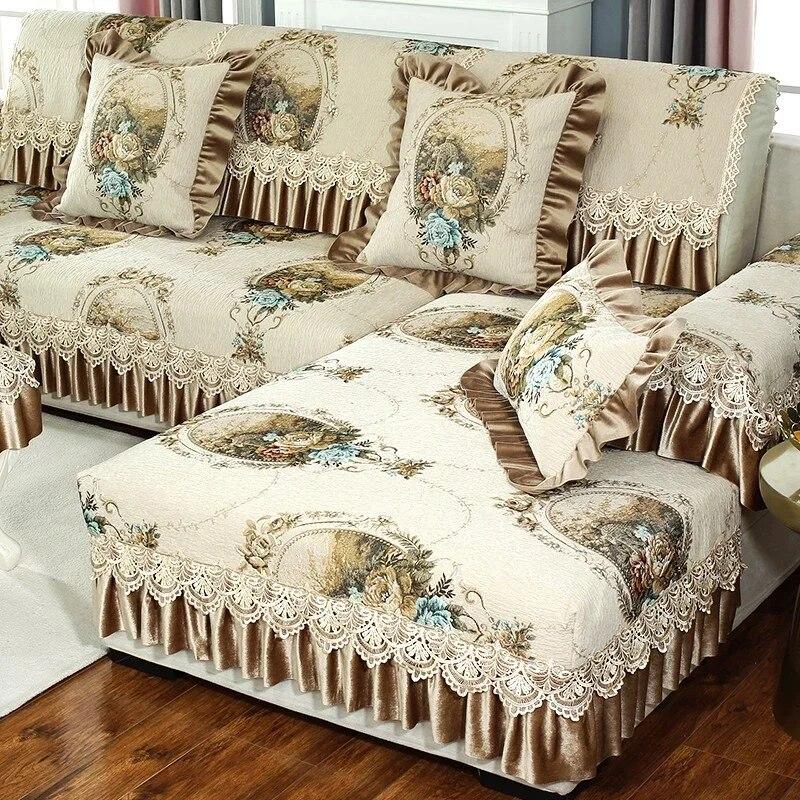Lacehem-style Sofa Cover High-end Luxury Four Seasons General-purpose Sofa Cushion Cover Non-slip Fabric Skirt Swing Sofa Film