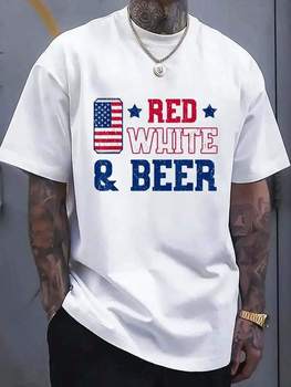 Red White And Beer Shirt - USA 4th Of July Gift T-Shirt Street Hip-Hop Style Men's T-Shirt