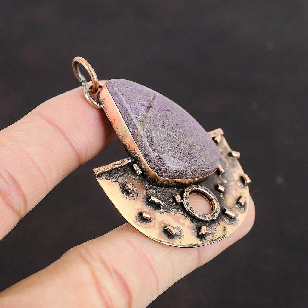 Подвеска из пурпурита, медная подвеска, драгоценный камень, ручная работа, уникальный стиль, подвеска, подарок для женщин, ювелирные изделия из пурпурита, медь, специальный женский подарок