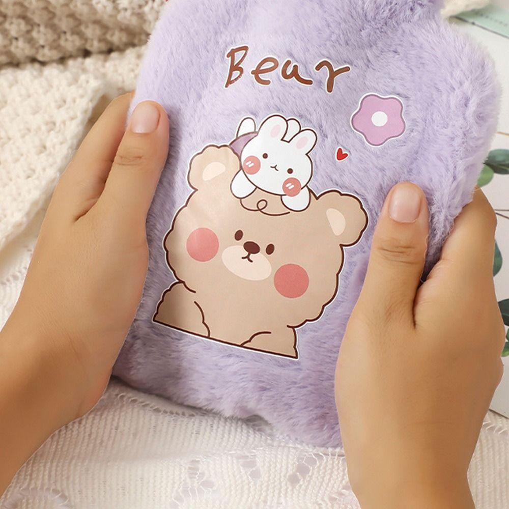 Cartoon 500ml Tummy Warmers Hot Water Bottle Hand Warmer Hot Water Bag Plush Cover