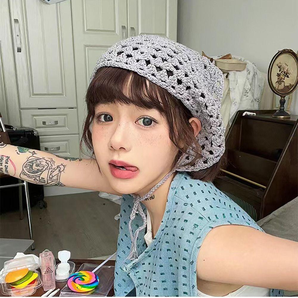 Пасторальный стиль Вязаный крючком треугольный платок на голову Многоцветный треугольный тюрбан Шарф Повязка для волос Женщины Девушки