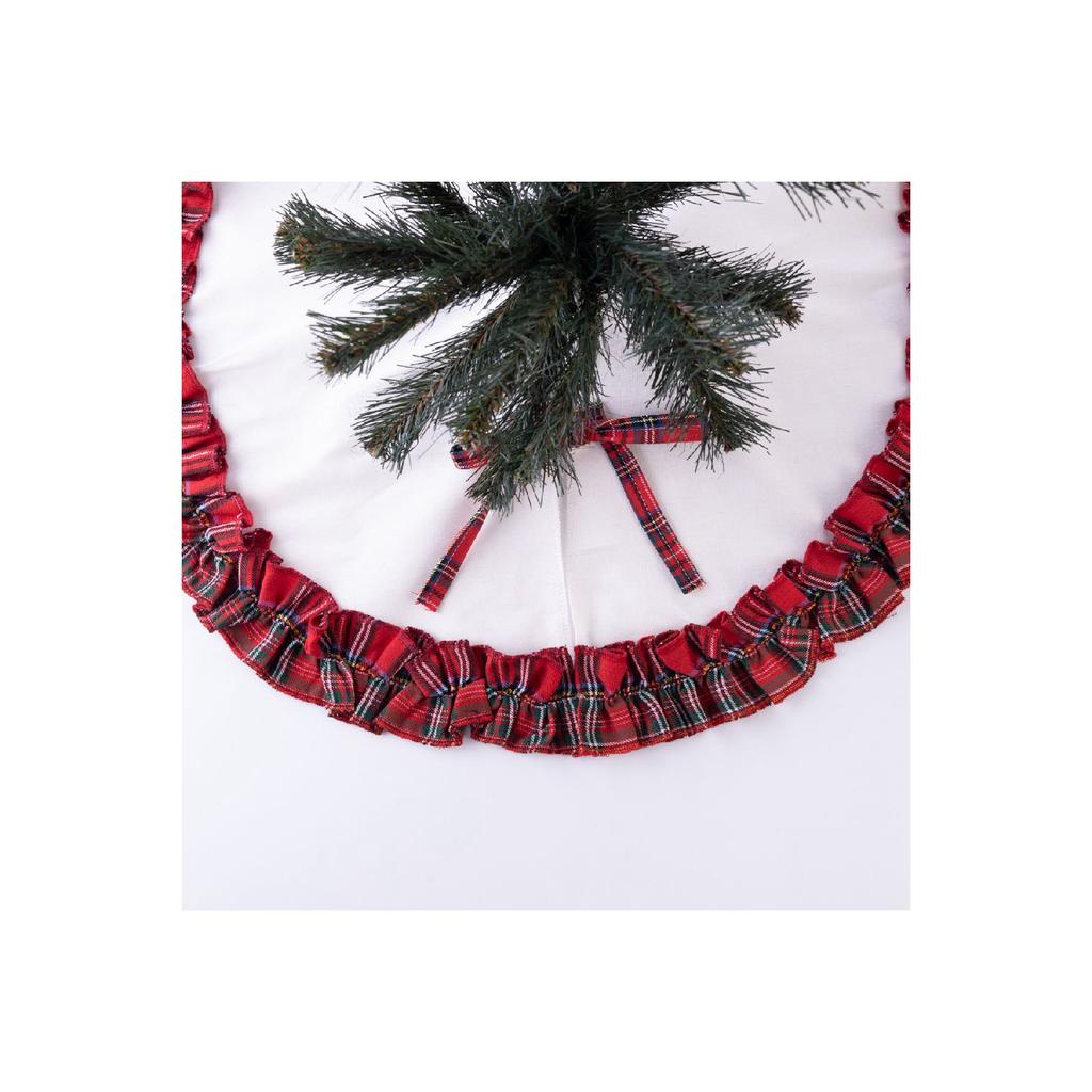 Christmas Pine Tree Cover, Cream Overlocked Cotton Plaid And Natural 60 Cm