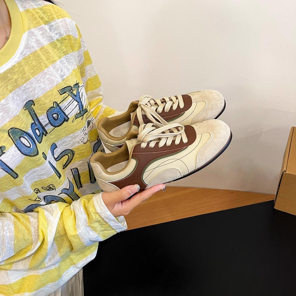 Retro Contrasting Color Flat-bottomed German Training Shoes Women's 2025 New Autumn and Winter Casual Jersey Style Sports Casual Forrest Gump Board