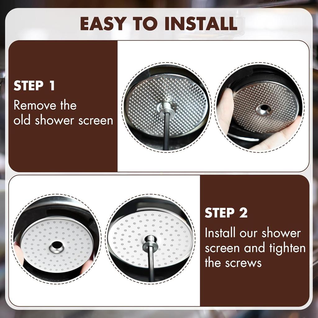 Precision Shower Screen with 54mm Silicone Steam Ring, Compatible with Breville Espresso Machines (54mm), Compatible with Bambino/Bambino Plus, Duo