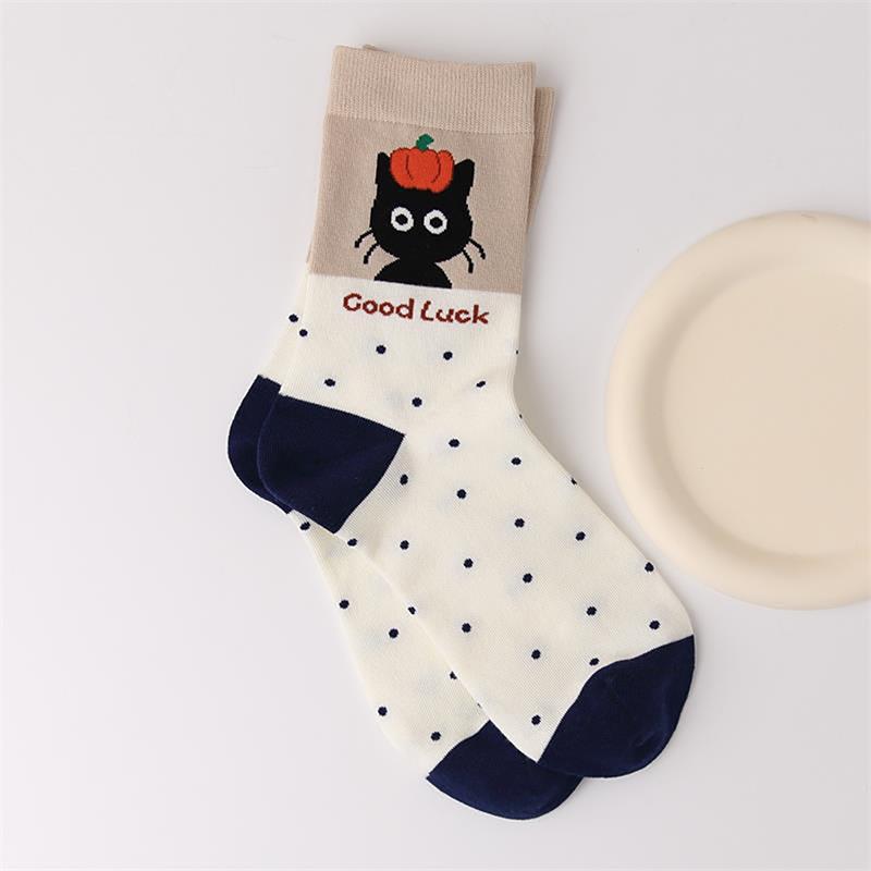 Милые забавные кошачьи носки средней длины Мягкие теплые утолщенные носки Дышащие носки для сна Домашние носки Носки в горошек Подарки для девочек