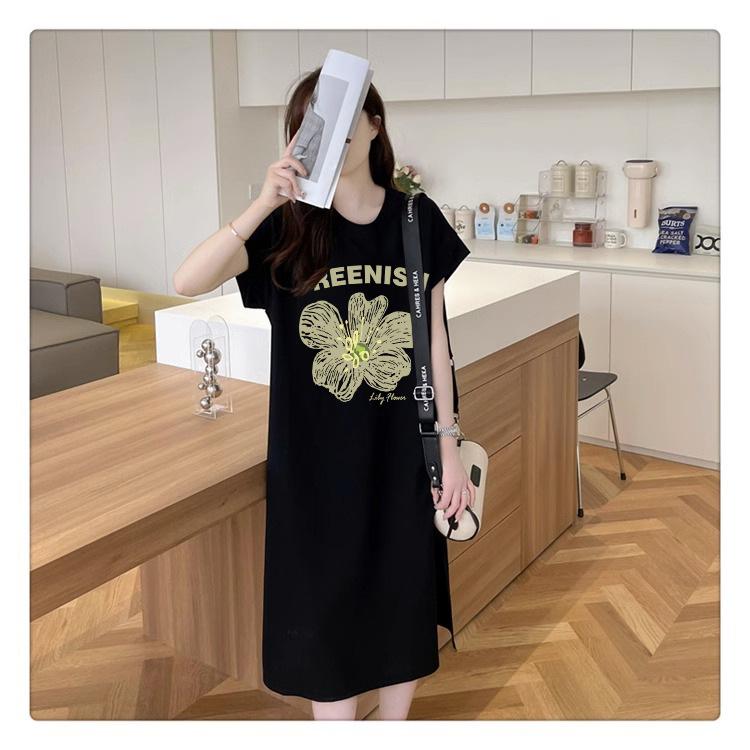 Женское платье-футболка с короткими рукавами, летнее повседневное платье для беременных с короткими рукавами и свободным разрезом