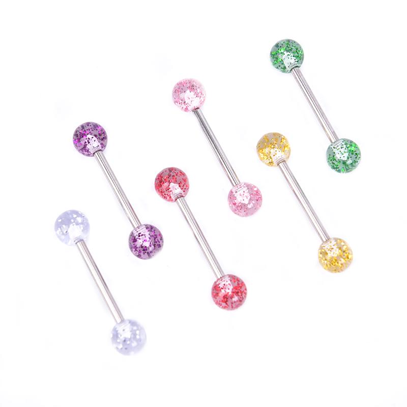 8PCS/Set Colorful Glitters Tongue Rings Barbell Ball Body Piercing Jewelry
