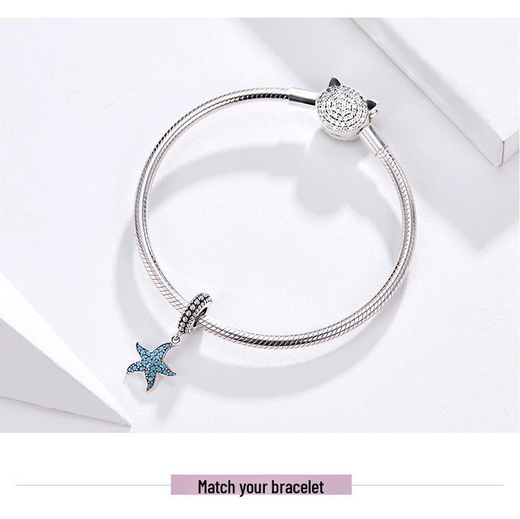 2020 Sterling Silver Starfish Blue Charm Pendant for DIY Bracelets & Necklaces